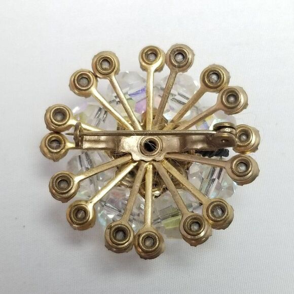 Vintage Sparkly AB Rhinestone and Glass Bead Cluster Brooch, Iridescent Pin - Picture 3 of 6